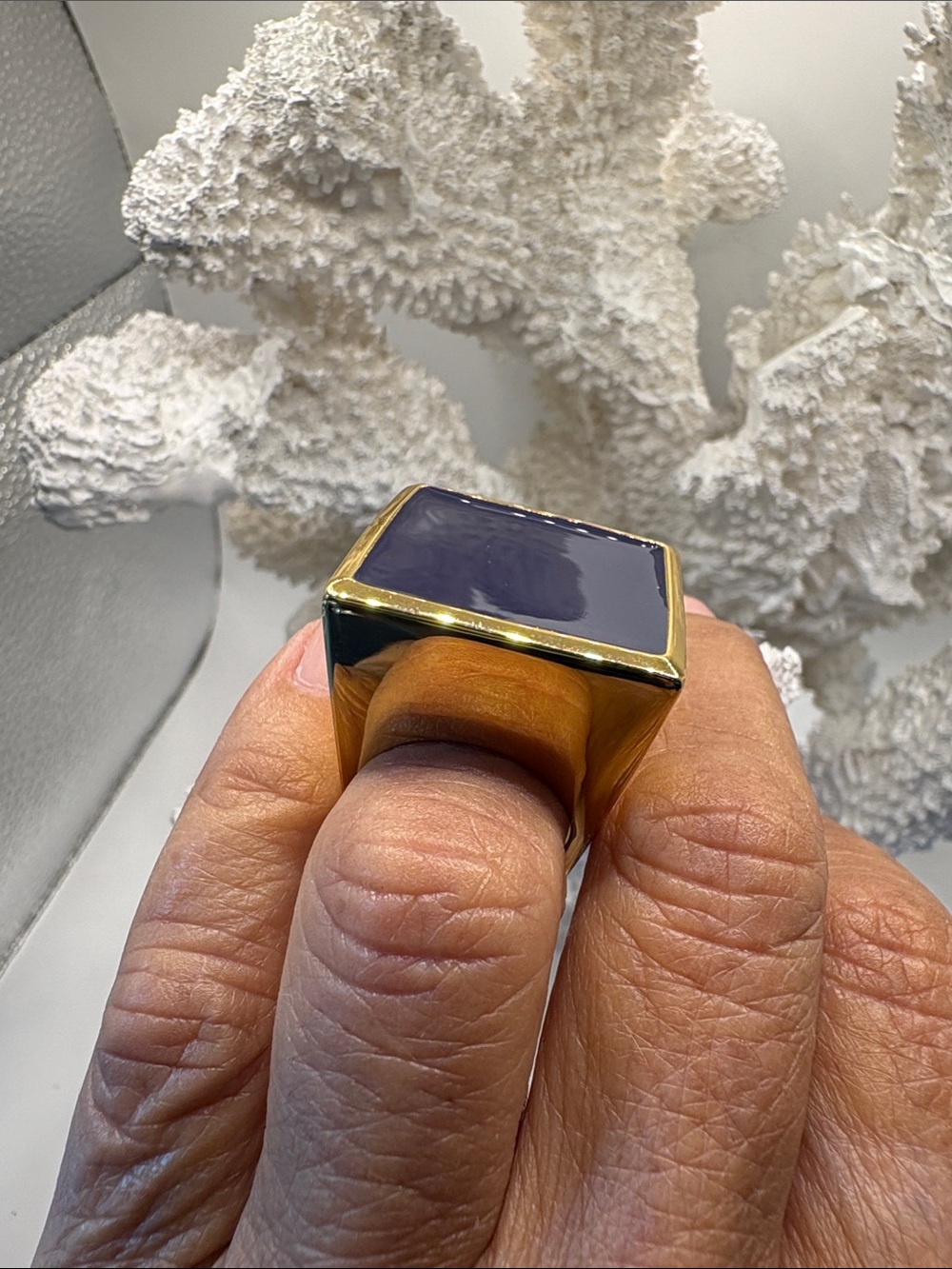 Trina Turk Gold Square Ring with Purple Inlay